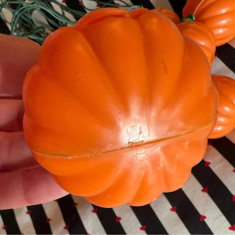 VTG Pumpkin String Lights HALLOWEEN Blow mold style Vintage Happy Face Orange